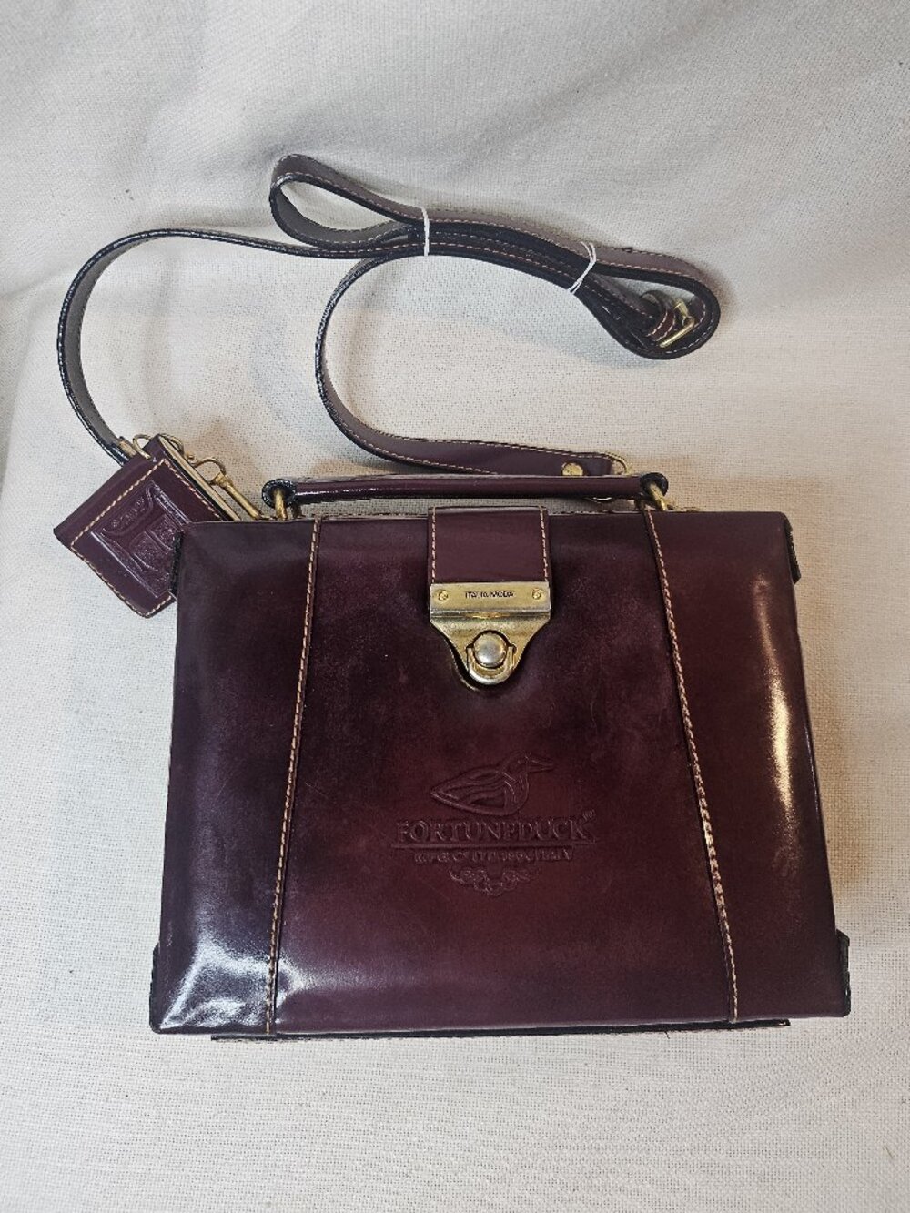 Fortune Duck Cognac Brown Case Style Shoulder Bag - Mid Century Vintage